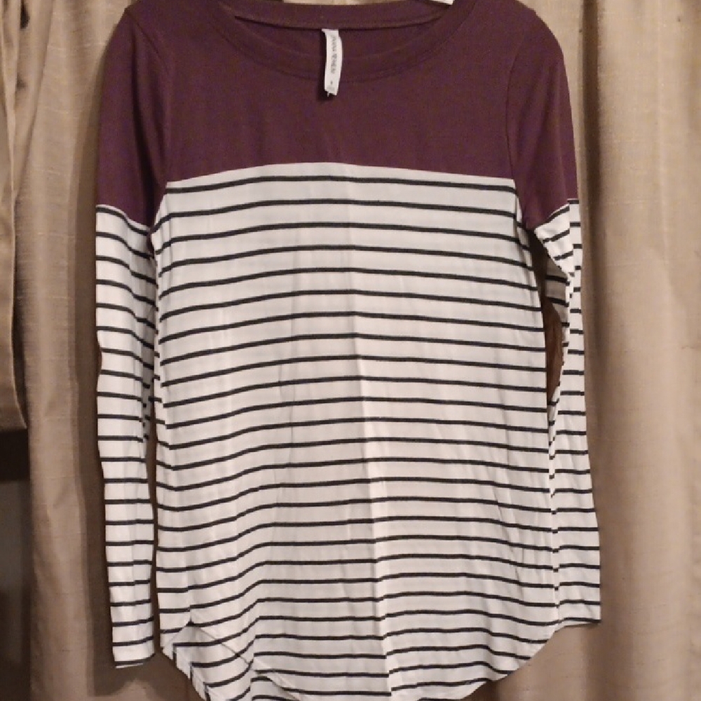 Striped Long Sleeve Top - Purple and White